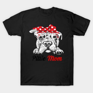 Pittie Mom With Red Bandana Headband Dog Mom Mothers Day T-Shirt
